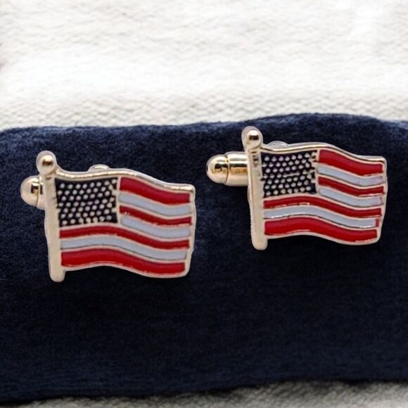Men's Gold American Flag Cufflinks Patriotic USA Formal Prom Tux Tuxedo America - Picture 3 of 5